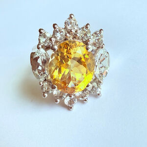 Grand 4 CT Citrine & 2.25 TCW White Topaz Sterling Silver Signed Cocktail Ring